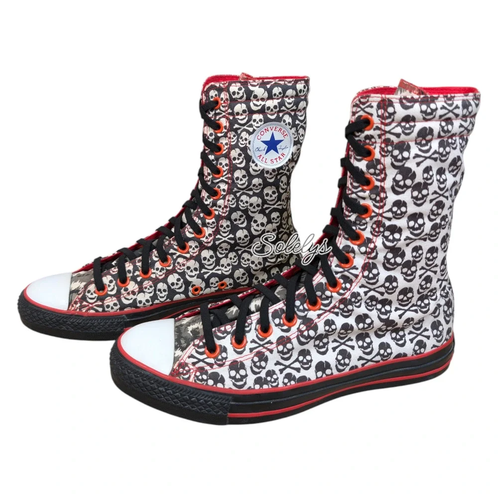 Converse 2011 XHI Calf High Custom Skull Tie Dye Black Red Sneaker M9.5 W11.5 - Picture 4 of 11